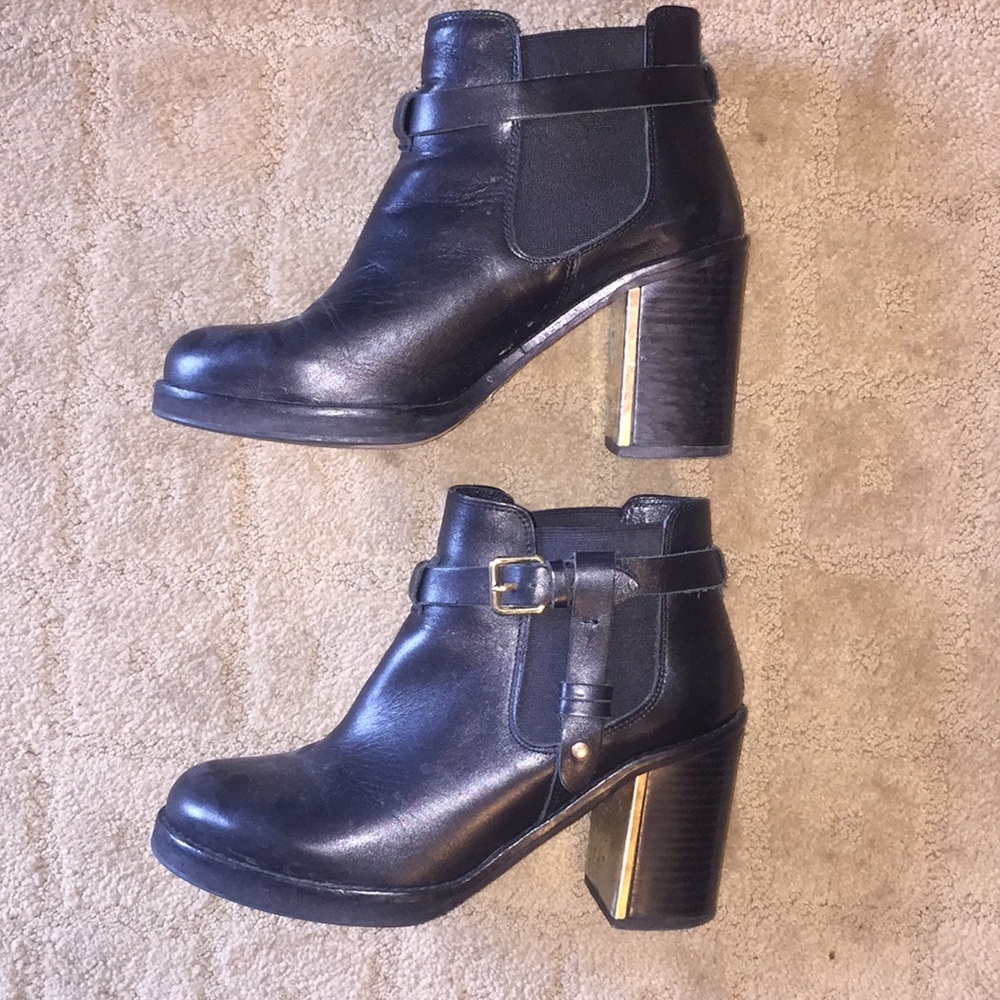 TopShop Black Leather Booties with Gold Heel